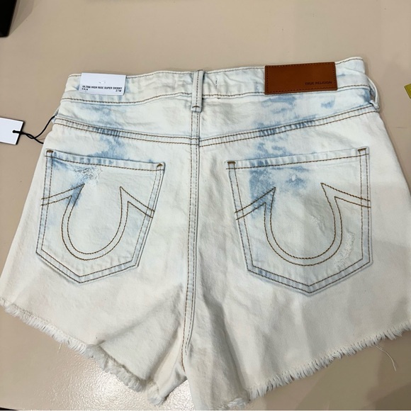 True Religion Women's CAIA High Rise Destroyed Frey Hem Denim Cutoffs Shorts - Picture 14 of 15